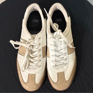 Tan and cream Zara trainers with cheetah print accent